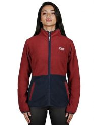 Geographical Norway Kurtka polarowa "Touki" w kolorze bordowo-granatowym rozmiar: L. Czerwone kurtki damskie Geographical Norway, l, bez wzorów, z polaru, bez kaptura. Za 73.95 zł.
