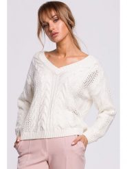 Made of emotion Sweter w kolorze kremowym rozmiar: L/XL. Brązowe swetry klasyczne damskie Made Of Emotion, l, ze splotem, bez kołnierzyka. Za 131.74 zł.