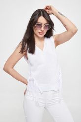Sweter damski z frędzlami Austero MARELLA SPORT. Swetry klasyczne damskie Marella Sport, s, bez kołnierzyka. W wyprzedaży za 555.43 zł.