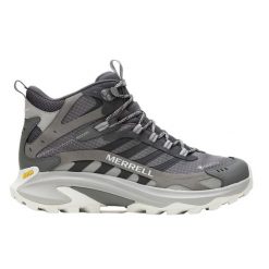 Buty trekkingowe - męskie - Merrell Moab Speed 2 Mid GORE-TEX - Asphalt. Szare buty trekkingowe męskie MERRELL, z gore-texu, za kostkę, bez zapięcia, trekkingowe, gore-tex. Za 639.00 zł.