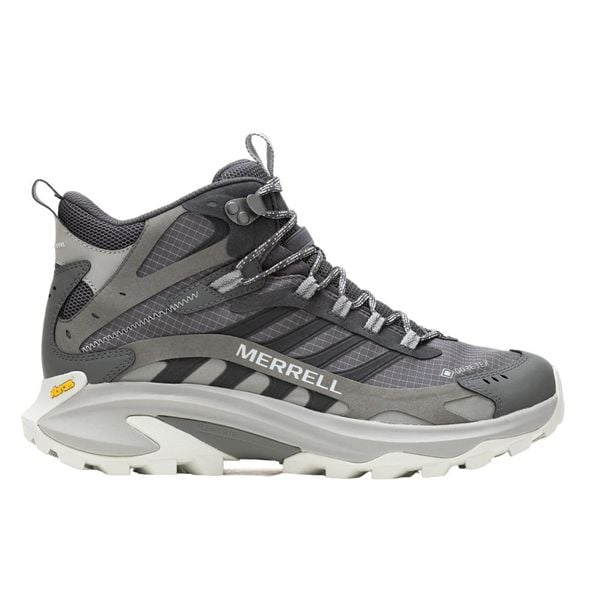 Buty trekkingowe - męskie - Merrell Moab Speed 2 Mid GORE-TEX - Asphalt. Szare buty trekkingowe męskie MERRELL, z gore-texu, za kostkę, bez zapięcia, trekkingowe, gore-tex. Za 639.00 zł.