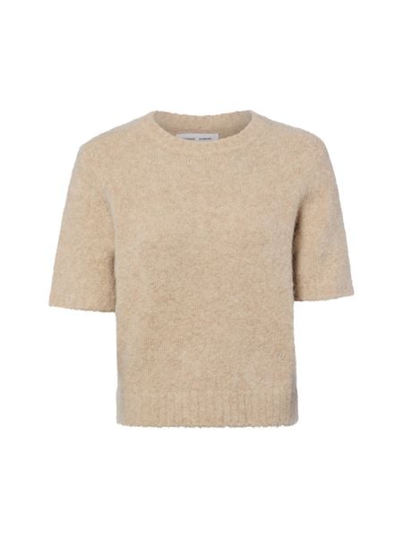 Samsøe Samsøe sweter z krótkim rękawem wykonany z wełny alpaki - Sajeanne Kobiety beżowy, M. Brązowe swetry klasyczne damskie Samsoe & Samsoe, m, z wełny, bez kołnierzyka. Za 749.95 zł.