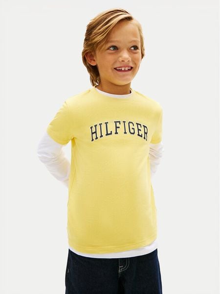 Tommy Hilfiger T-Shirt KB0KB10420 Żółty Regular Fit. Żółte t-shirty chłopięce Tommy Hilfiger, bez wzorów, z bawełny, bez ramiączek. Za 97.99 zł.