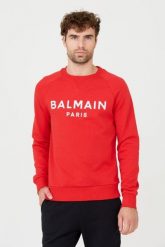 BALMAIN Czerwona męska bluza Printed Sweatshirt, Rozmiar XXL. Czerwone bluzy bez kaptura męskie Balmain, m. W wyprzedaży za 1,999.99 zł.