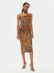 Just Cavalli Sukienka koktajlowa 76PAO924 Brązowy Slim Fit. Brązowe sukienki damskie Just Cavalli, bez wzorów, z syntetyku, wizytowe, bez kołnierzyka, bez ramiączek. Za 969.99 zł.