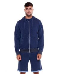 Męska jeansowa bluza z kapturem w kolorze indygo. Niebieskie bluzy sportowe męskie LEONE 1947 APPAREL, bez wzorów, z bawełny, sportowe, bez kołnierzyka, bez ramiączek. Za 189.41 zł.