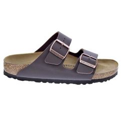 Klapki damskie Birkenstock Arizona BF. Brązowe kapelusze damskie Birkenstock, bez wzorów, z materiału, bez obcasa. Za 349.00 zł.