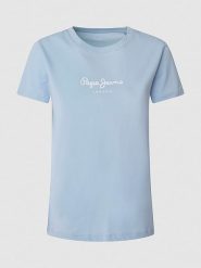 Pepe Jeans Koszulka w kolorze błękitnym rozmiar: S. Niebieskie bluzki damskie Pepe Jeans, s, bez wzorów, z bawełny, bez kołnierzyka, bez ramiączek. Za 83.42 zł.