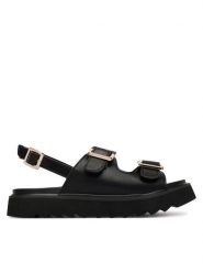 REPLAY Sandały GWF5D .000.C0008S Czarny. Czarne sandały damskie Replay, bez wzorów, ze skóry, bez obcasa, na płaskiej podeszwie. Za 309.99 zł.