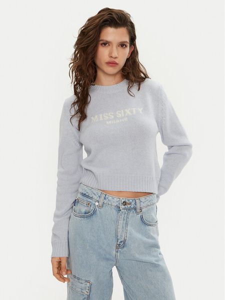 Miss Sixty Sweter 6L4RJ4360000 Błękitny Regular Fit. Niebieskie swetry klasyczne damskie Miss Sixty, l, z bawełny, bez kołnierzyka. Za 469.99 zł.