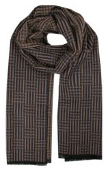 Męski Szalik z Wiskozy - Alties - Granat i Ciemny Beż. Niebieskie szaliki męskie Alties, na jesień, bez wzorów, z bawełny. Za 59.00 zł.