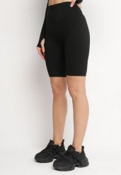 Czarne Szorty Typu Kolarki z Wysokim Stanem Asallie. Czarne szorty damskie Born2be, z aplikacjami, sportowe, z podwyższonym stanem. Za 34.99 zł.