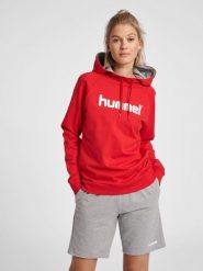 Bluza sportowa z kapturem damska Hummel Go Cotton Logo Hoodie Woman. Niebieskie bluzy sportowe damskie HUMMEL, xl, bez wzorów, z bawełny, bez ramiączek, długie, z kapturem. Za 198.30 zł.
