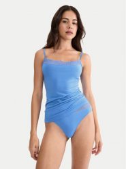 Triumph Top Feel Of Modal 10221654 Niebieski Slim Fit. Niebieskie topy sportowe damskie Triumph, m, bez wzorów, bez ramiączek. Za 79.99 zł.