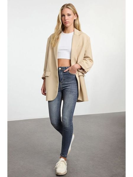 Trendyol Dżinsy - Skinny fit - w kolorze granatowym rozmiar: 36. Niebieskie jeansy damskie Trendyol, z podwyższonym stanem. Za 140.20 zł.