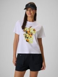 4F Боксі T-shirt з принтом жіночий - білий XS. T-shirty damskie 4f, xs, bez wzorów, bez kołnierzyka. W wyprzedaży za 459.90 zł.