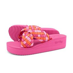 Klapki basenowe damskie Flip Flop Wedgy Cross. Czerwone klapki damskie Flip Flop, bez wzorów, bez obcasa. Za 137.00 zł.