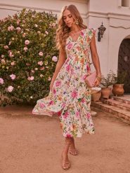 Milan Kiss Sukienka ze wzorem rozmiar: XL. Sukienki damskie Milan Kiss, xl, bez wzorów, z wiskozy, bez kołnierzyka, bez ramiączek, maxi. Za 195.99 zł.