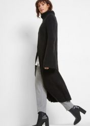Długi sweter do noszenia na różne sposoby. Czarne swetry klasyczne damskie bonprix, bez kołnierzyka. Za 169.99 zł.