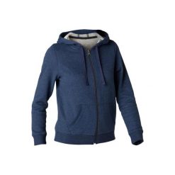 Bluza z kapturem na zamek Gym & Pilates 520 damska. Niebieskie bluzy sportowe damskie DOMYOS, xl, bez wzorów, z bawełny, bez ramiączek, z kapturem. Za 59.99 zł.