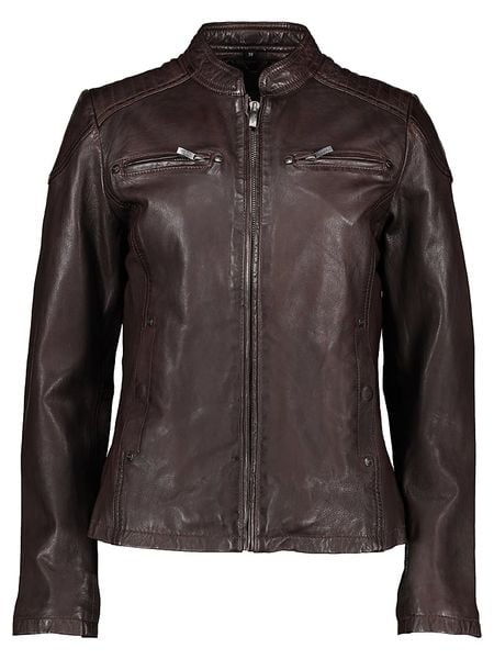 Buffalo Skórzana kurtka w kolorze ciemnobrązowym rozmiar: 36. Brązowe kurtki damskie Buffalo, bez wzorów, ze skóry, bez kaptura. Za 486.45 zł.