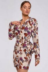Elegancka sukienka z drapowaniem dekoltem V i modnym nadrukiem. Sukienki damskie Sukienki.shop, na spotkanie biznesowe, l, bez wzorów, eleganckie, bez kołnierzyka, bez ramiączek. Za 409.00 zł.