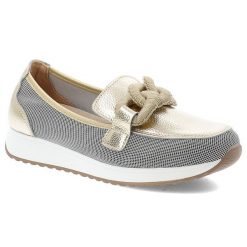 Złote Półbuty S.Barski Eleganckie Wsuwane Obuwie Damskie. Białe półbuty damskie S.BARSKI, bez wzorów, eleganckie, bez obcasa. Za 239.00 zł.