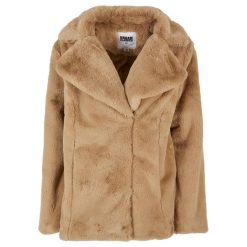 Płaszcz damski Urban Classics Lapel Teddy. Brązowe płaszcze damskie Urban Classics, na zimę, s, bez wzorów, glamour. Za 382.40 zł.