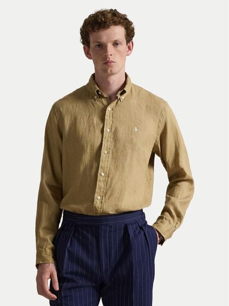 Polo Ralph Lauren Koszula 710968915502 Beżowy Slim Fit. Brązowe koszule męskie Polo Ralph Lauren, l, bez wzorów, ze lnu, bez kołnierzyka, bez ramiączek. Za 563.99 zł.
