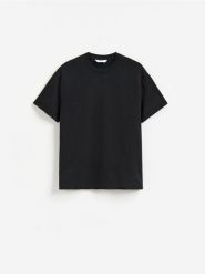 Bawełniany t-shirt oversize - czarny. Czarne t-shirty męskie Reserved, l, bez wzorów, z bawełny, bez kołnierzyka. Za 69.99 zł.