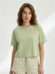 Bawełniana piżama dwuczęściowa z motywem koniczyny - zielony. Zielone piżamy damskie Sinsay, l, bez wzorów, z bawełny, bez ramiączek. Za 39.99 zł.