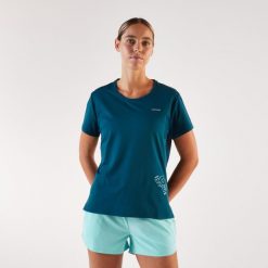 Koszulka do biegania damska Kiprun Run 500 Dry. Niebieskie t-shirty damskie KIPRUN, m, bez wzorów, z elastanu, bez kołnierzyka. Za 59.99 zł.