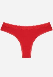 Czerwone Majtki z Bawełną Typu Stringi Ozdobione Koronką Cirilise. Czerwone stringi damskie Born2be, l, bez wzorów, z bawełny. Za 7.99 zł.