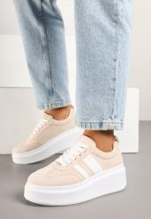 Beżowe Sneakersy Typu Kultowe Tenisówki na Platformie Redoreve. Brązowe trampki i tenisówki damskie Renee, bez wzorów, z jeansu. Za 74.99 zł.