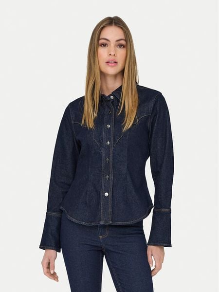 ONLY Koszula jeansowa Perla 15359156 Granatowy Slim Fit. Niebieskie koszule damskie Only, l, bez wzorów, z bawełny, bez kołnierzyka, bez ramiączek. Za 259.99 zł.