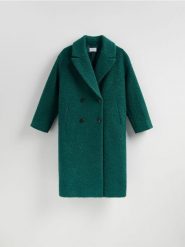Dwurzędowy płaszcz oversize - morski. Zielone płaszcze damskie Reserved, l, bez wzorów, z tkaniny. Za 279.99 zł.