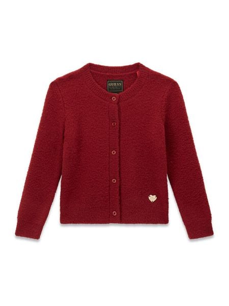 Guess Kardigan K6BR04 Z1282 Bordowy Regular Fit. Czerwone swetry dziewczęce Guess, z aplikacjami, z syntetyku, bez kołnierzyka. Za 194.99 zł.