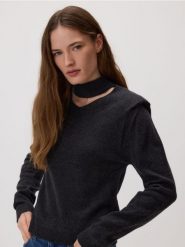 Sweter z dekoracyjną stójką - ciemnoszary. Szare swetry klasyczne damskie Reserved, l, z dzianiny, bez kołnierzyka. Za 139.99 zł.