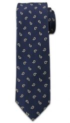 Modny Krawat Męski. Wzór Paisley, Nerka - Chattier, Granatowo-Brązowy. Niebieskie krawaty i muchy męskie Chattier, bez wzorów, z tkaniny, eleganckie. Za 49.00 zł.