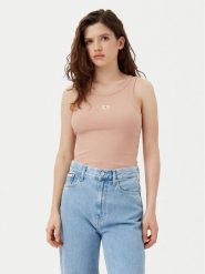 Calvin Klein Jeans Top J20J224762 Beżowy Slim Fit. Brązowe topy damskie Calvin Klein Jeans, xs, bez wzorów, z bawełny, bez kołnierzyka. Za 89.99 zł.
