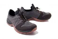 RIEKER M0566-40 grey, półbuty damskie. Szare półbuty damskie Rieker, w ażurowe wzory, bez obcasa. Za 164.95 zł.