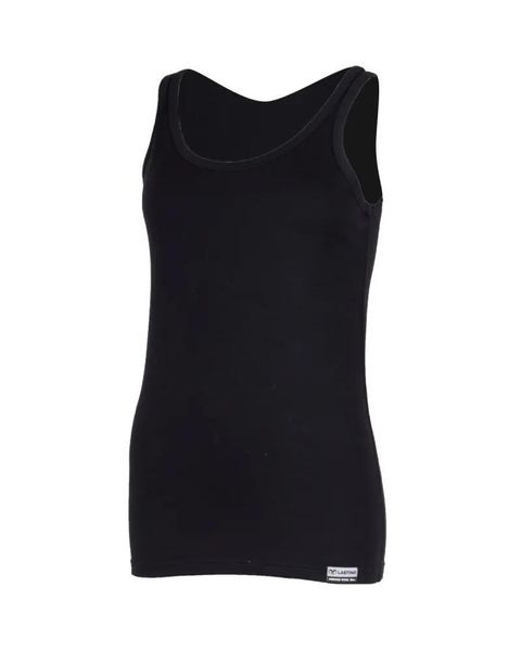 Koszulka na ramiączkach dla kobiet LORY. Czarne topy sportowe damskie LASTING, l, bez wzorów, z materiału, bez ramiączek. Za 368.40 zł.