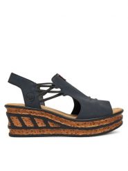 Rieker Sandały CEO-68175-14 Granatowy. Niebieskie sandały damskie Rieker, bez wzorów, z syntetyku, bez obcasa, na koturnie. Za 319.99 zł.