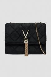 VALENTINO Czarna damska zamszowa torebka Charlotte Flap Bag. Czarne torebki klasyczne damskie Valentino by Mario Valentino, bez wzorów, ze skóry ekologicznej, zamszowe, bez dodatków. W wyprzedaży za 294.99 zł.
