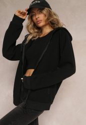 Czarna Sportowa Bluza Zapinana na Suwak z Haftowanym Napisem Kelso. Czarne bluzy sportowe damskie Renee, xl, z bawełny. Za 84.99 zł.