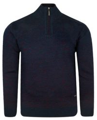 Sweter Wełniany Bordowo-Granatowy TROYER z Wysokim Dekoltem na Zamek, Ciepły -TRIKKO. Czerwone kardigany męskie Trikko, l, bez wzorów, z wełny, eleganckie, bez kołnierzyka. Za 235.00 zł.