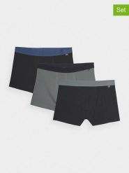 4F Bokserki (3 pary) w kolorze czarno-szaro-niebieskim rozmiar: S. Czarne bokserki męskie 4f, bez wzorów. Za 48.16 zł.