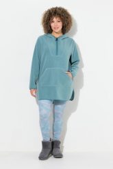 Damskie Długi sweter z polaru pluszowego kaptur zamek błyskawiczny długi rękaw. Zielone swetry klasyczne damskie Ulla Popken, plus size, z materiału, bez kołnierzyka, plus size. Za 279.99 zł.