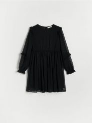 Wzorzysta sukienka - czarny. Czarne sukienki dziewczęce Reserved, bez wzorów, z tkaniny, bez ramiączek. W wyprzedaży za 45.99 zł.