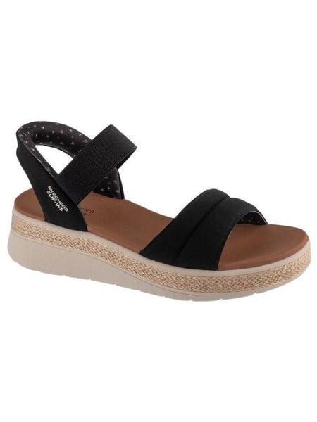 Skechers Sandały BOBS Sun Ray 114413/BLK Czarny. Czarne sandały damskie Skechers, bez wzorów, z materiału, bez obcasa, na płaskiej podeszwie. Za 289.99 zł.